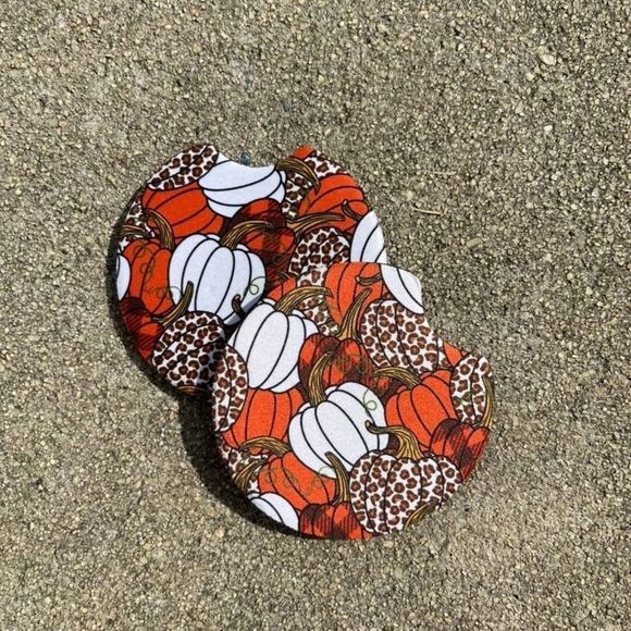 Fall Pumpkins Neoprene Car Coaster 2 Pack | Fall Coasters | Pumkin Coaster - Picture 4 of 7